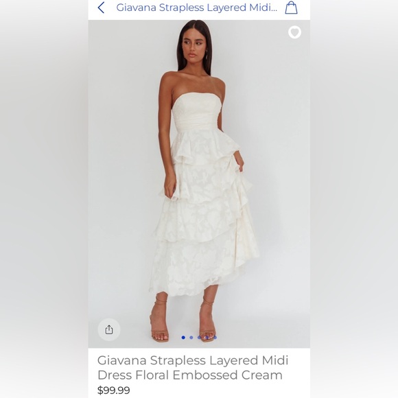 Selfie Leslie Giavana Strapless Layered Midi Dress Floral Embossed Cream - Picture 5 of 10